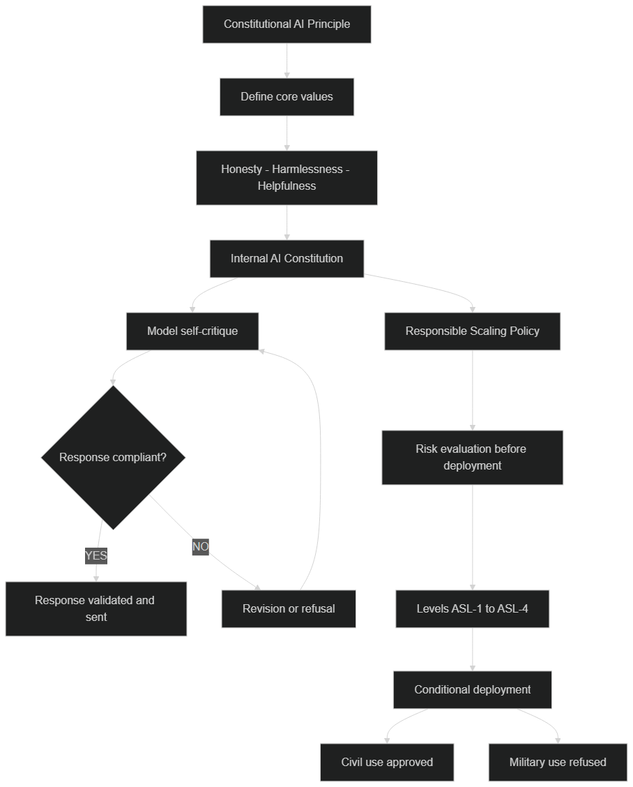Anthropic Constitutional AI Flowchart: from principle to refusal decision