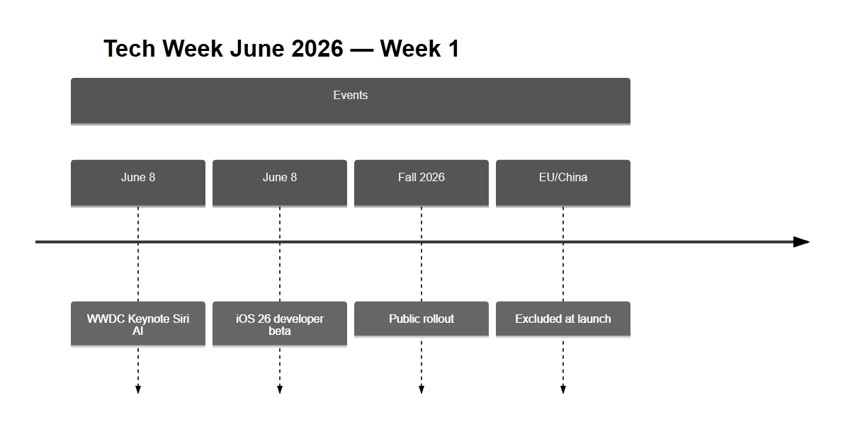 Timeline of major tech events during the first week of June 2026